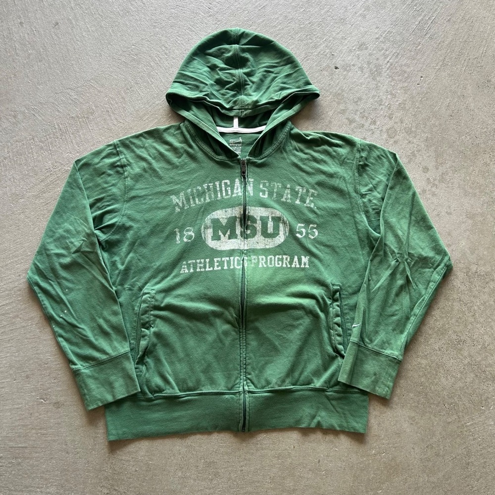 Vintage Nike Michigan State Sweatshirt Size Large Green MSU Full Zip Hoodie NCAA